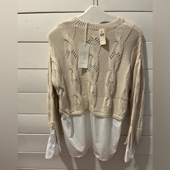 🤍PILCRO Anthropologie Sweater M Cream White Layered Look - Picture 7 of 10